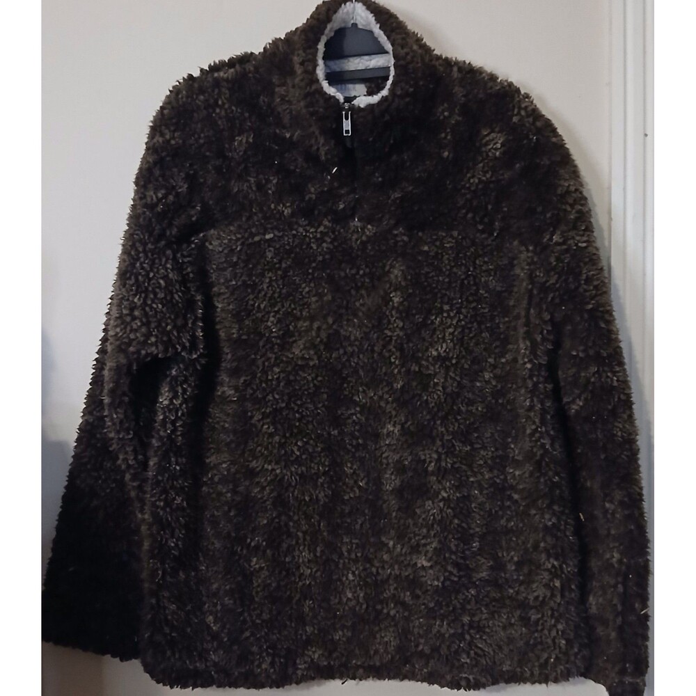 Sherpa Fleece Pullover Womens M Mocha Brown Quarter Zip Peach Love Cozy Jacket